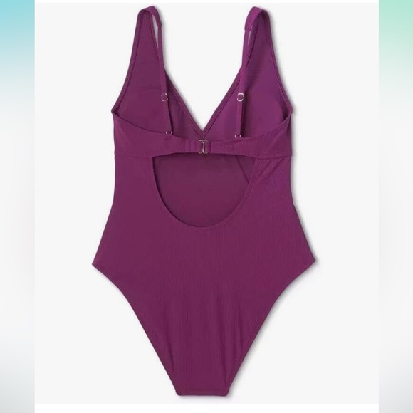 Shade & Shore Ribbed Plunge Twist Front One Piece Swimsuit Size Small NWT - Picture 4 of 9